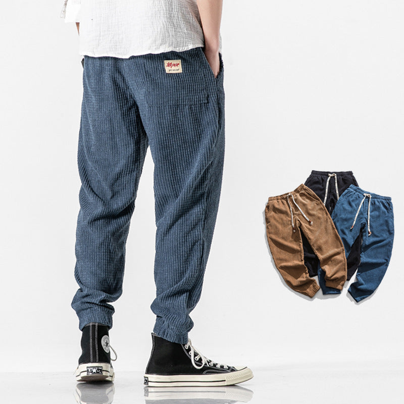 Muške kordurone joggers - široki kroj, vezica u struku