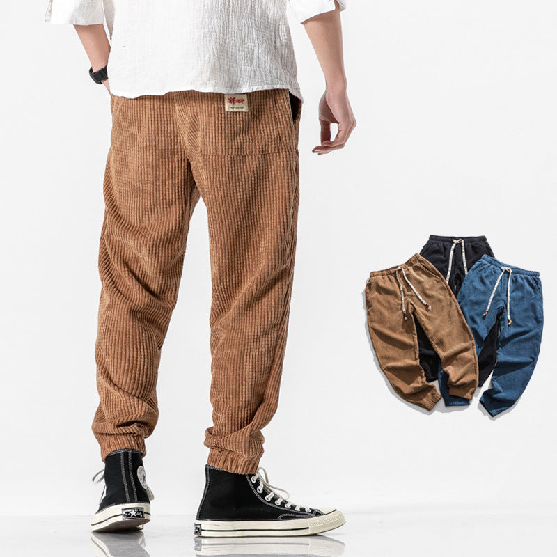 Muške kordurone joggers - široki kroj, vezica u struku